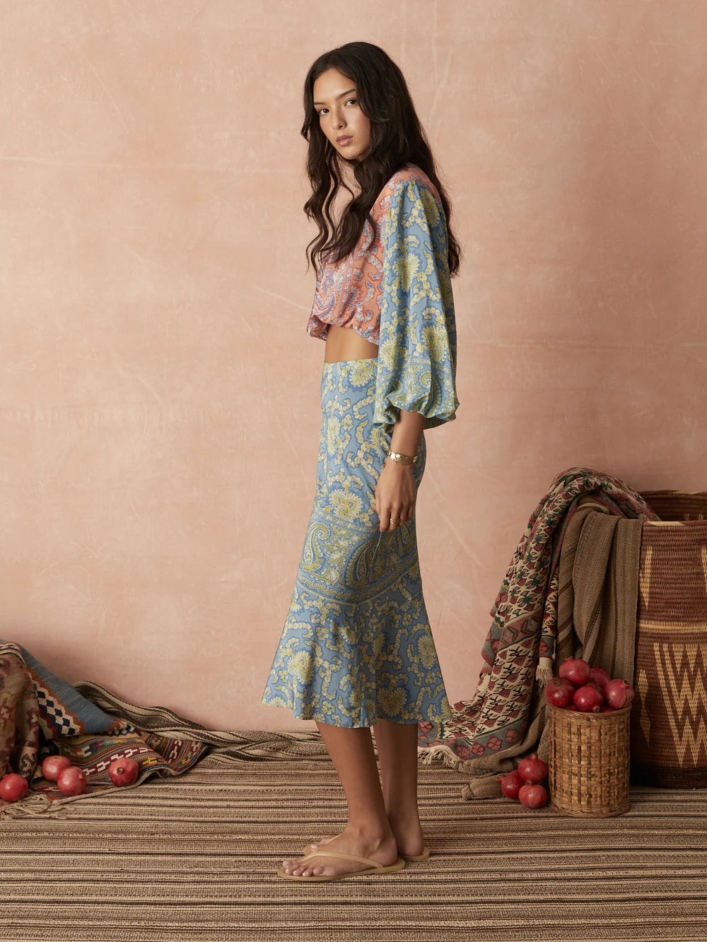 Boteh Caravane Silk Bias Skirt