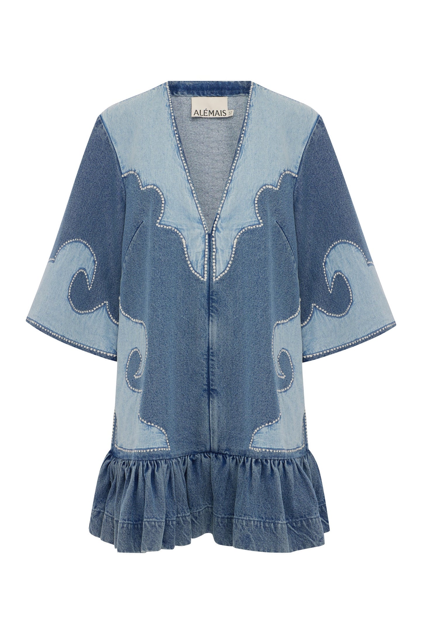 Alemais Jesse Denim Applique Mini Dress