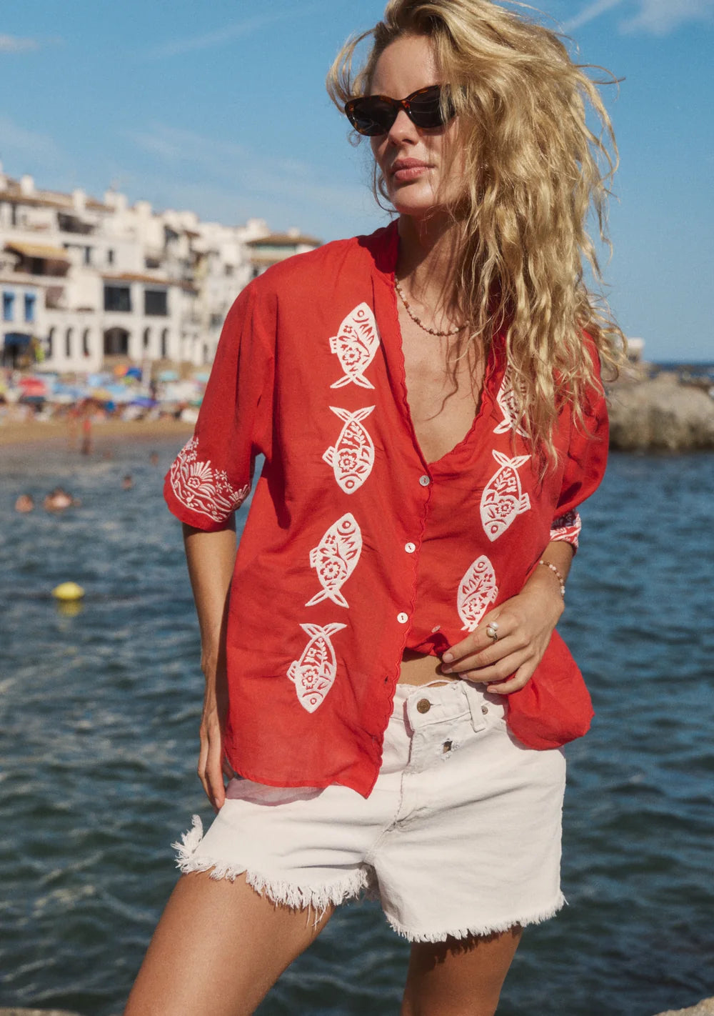 Auguste Sardine Embroidered Blouse Red