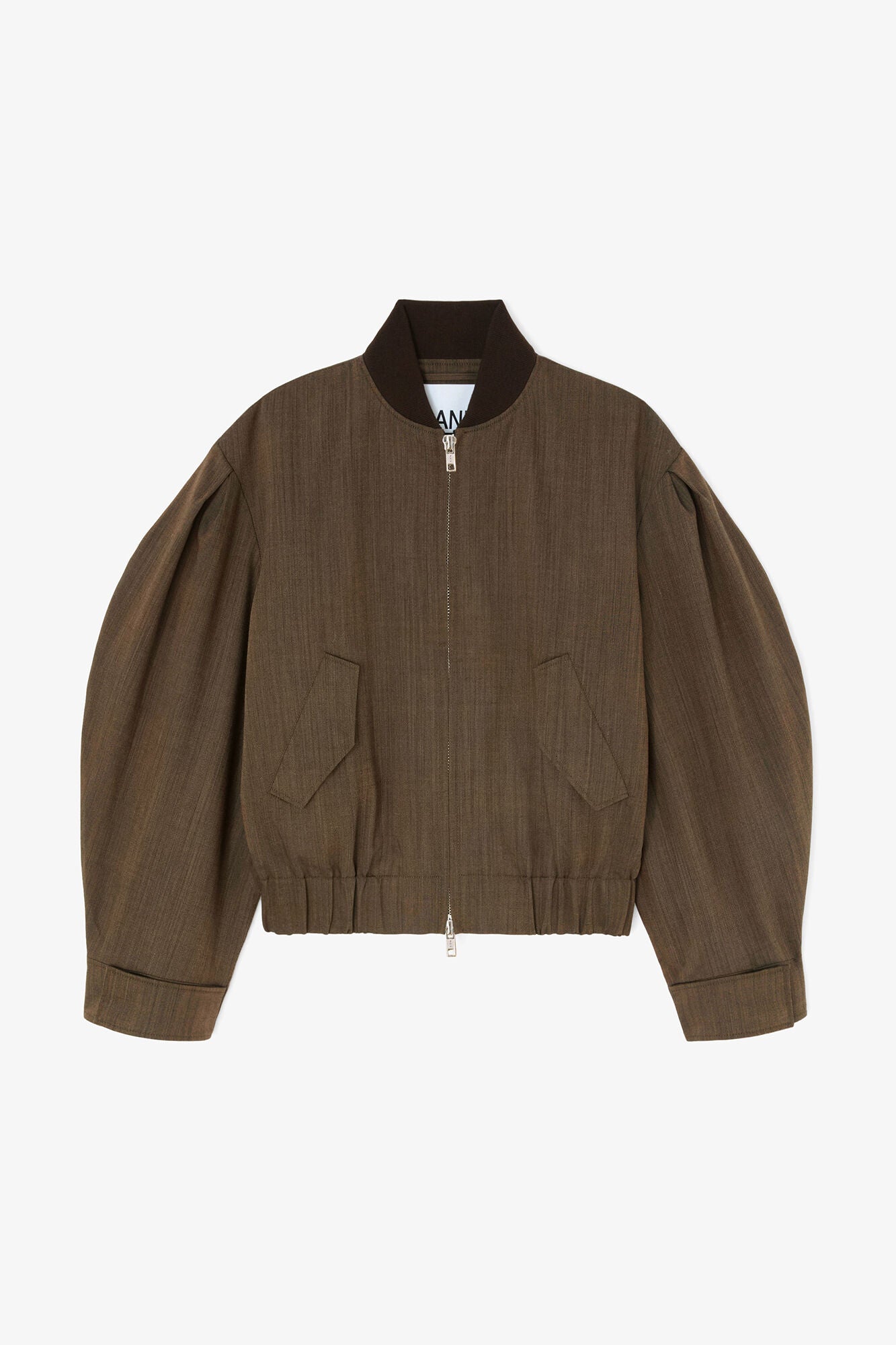 Ganni Bomber in Brown Wool Melange