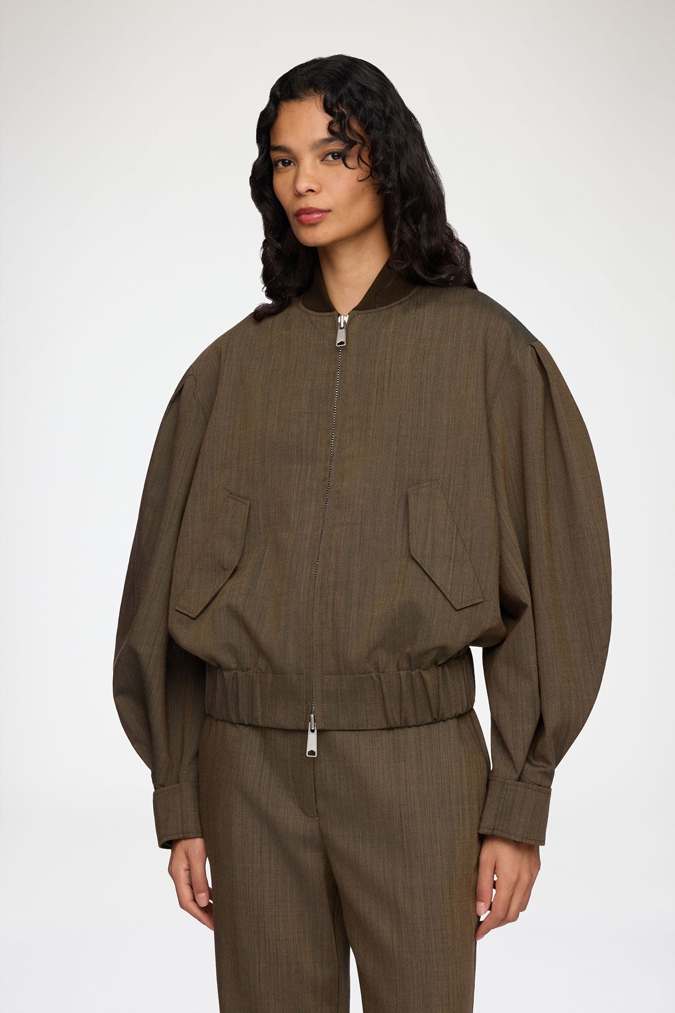 Ganni Bomber in Brown Wool Melange