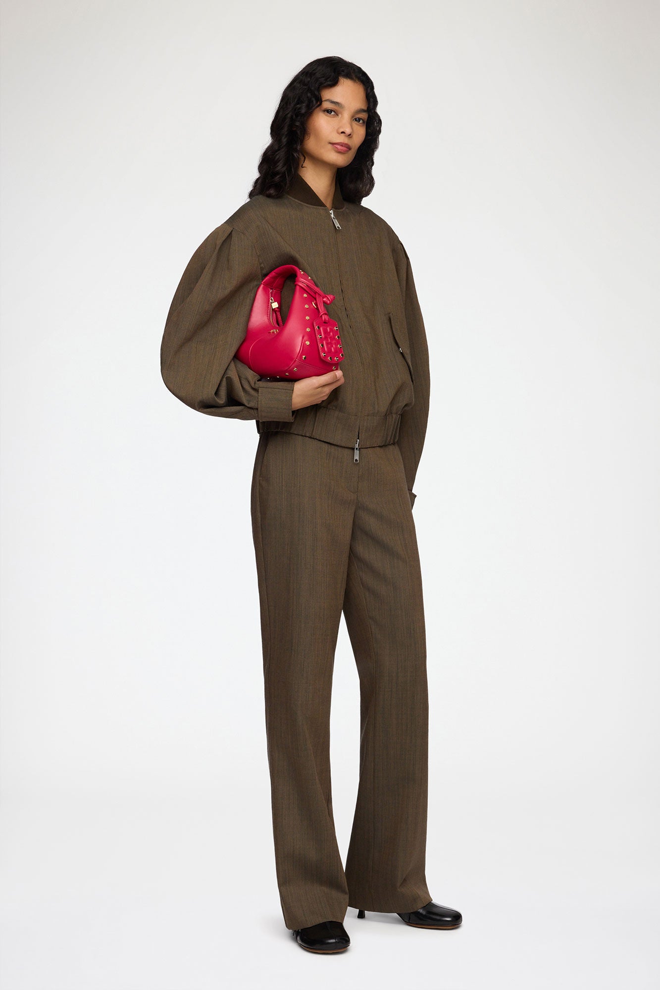 Ganni Bomber in Brown Wool Melange