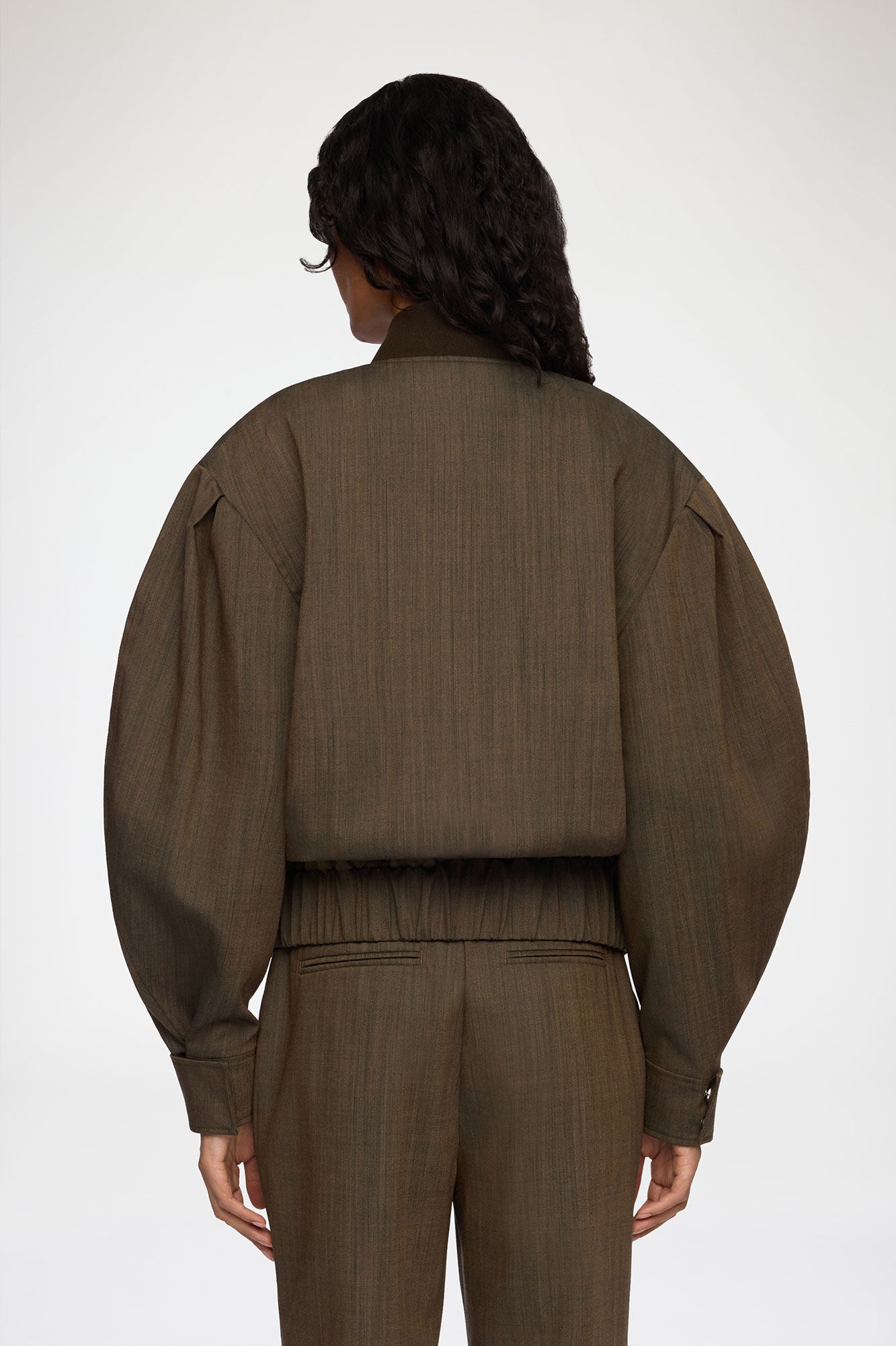 Ganni Bomber in Brown Wool Melange