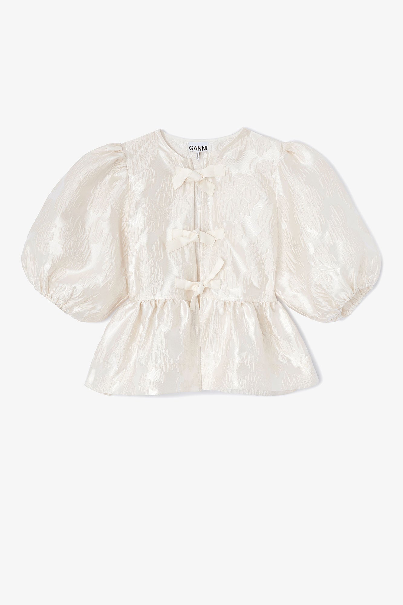Satin Peplum Tie Blouse Egret