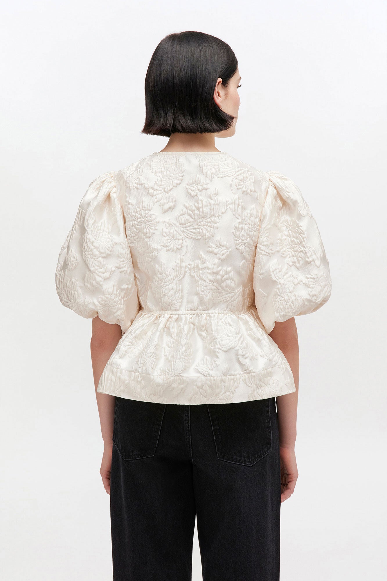 Satin Peplum Tie Blouse Egret