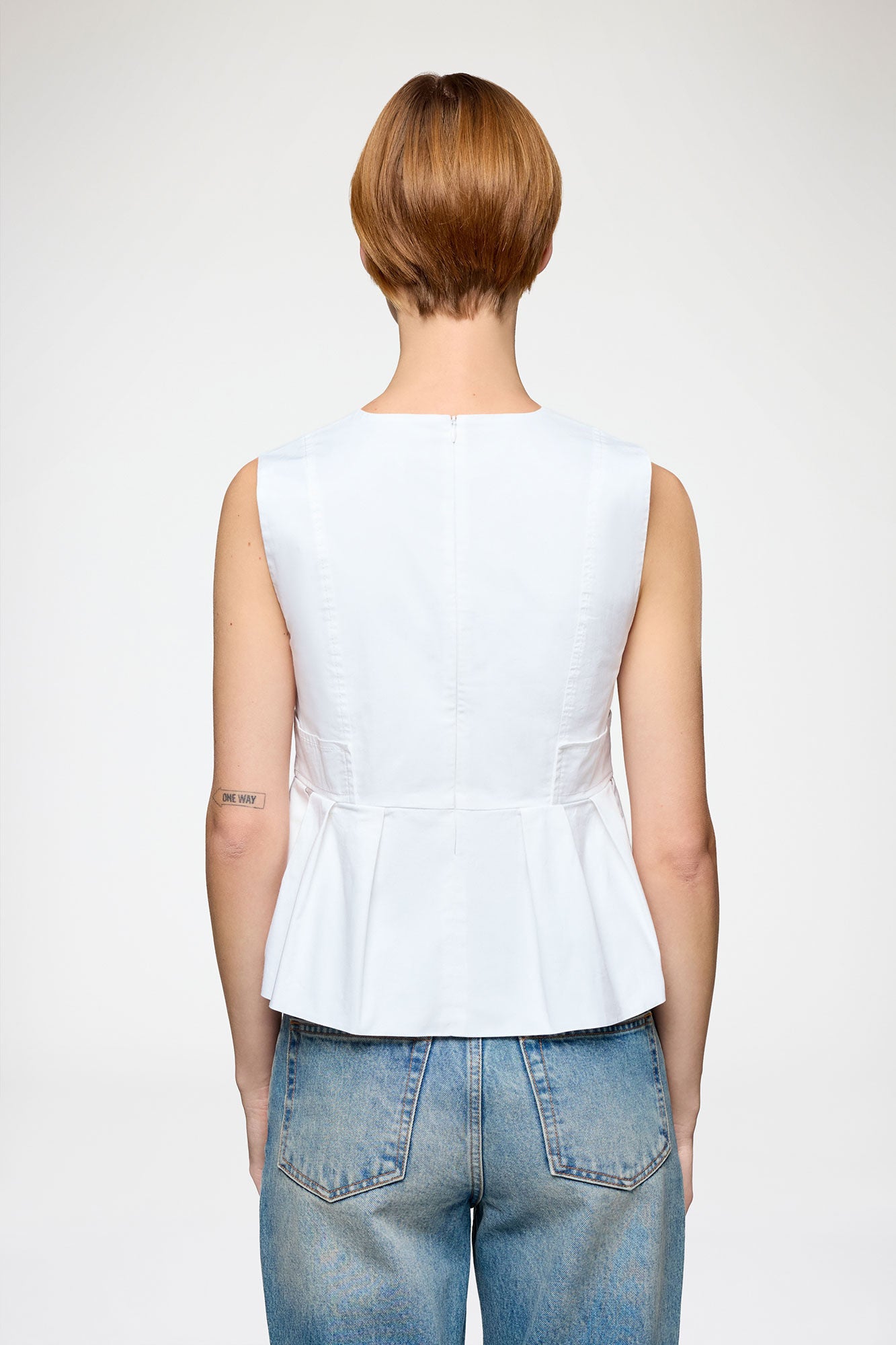 Stretch Cotton V Neck Pocket Blouse White