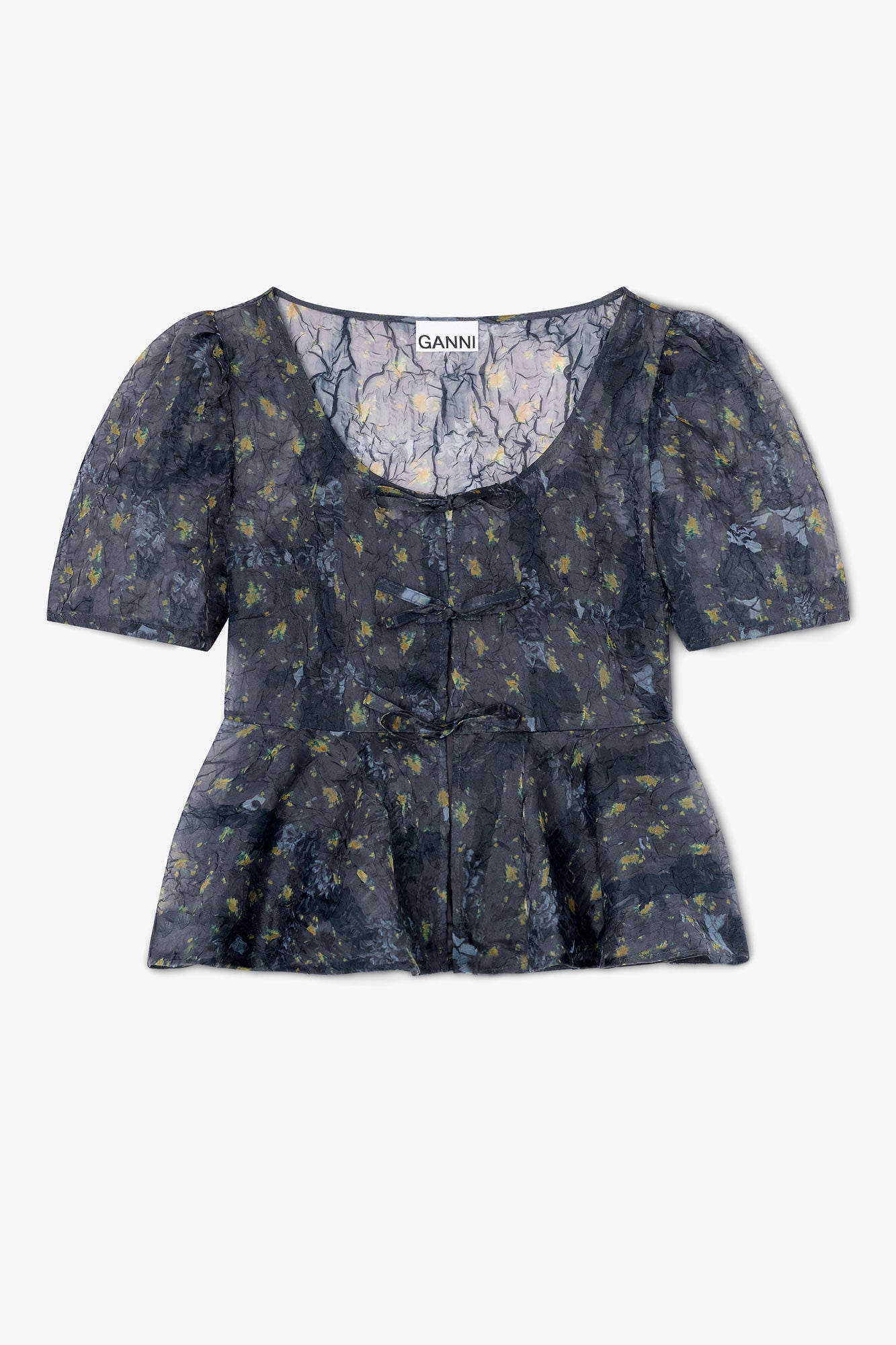 Peplum Blouse in Shibori Organza Black Sand