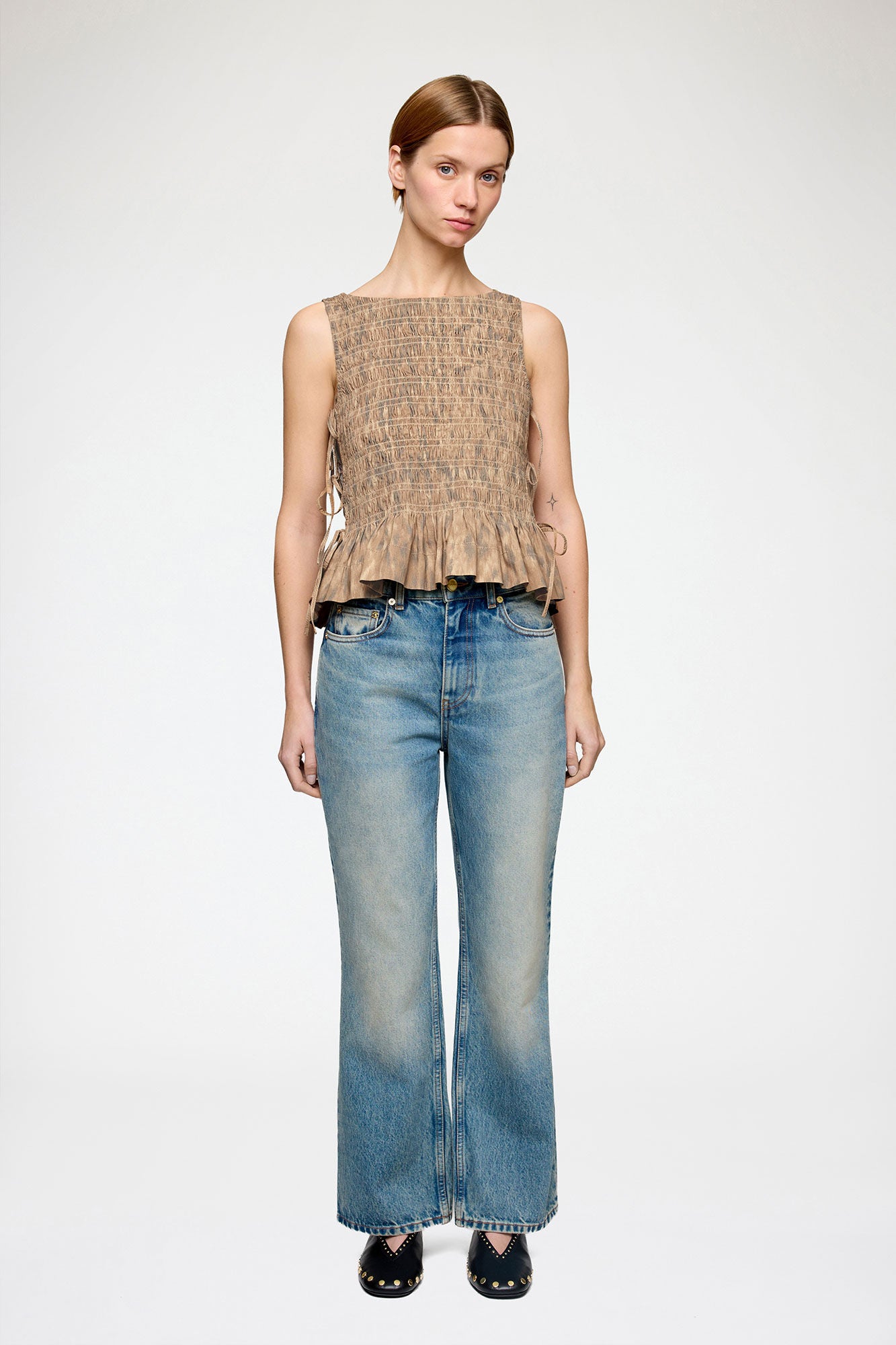 Smock Top in Printed Stretch Burro