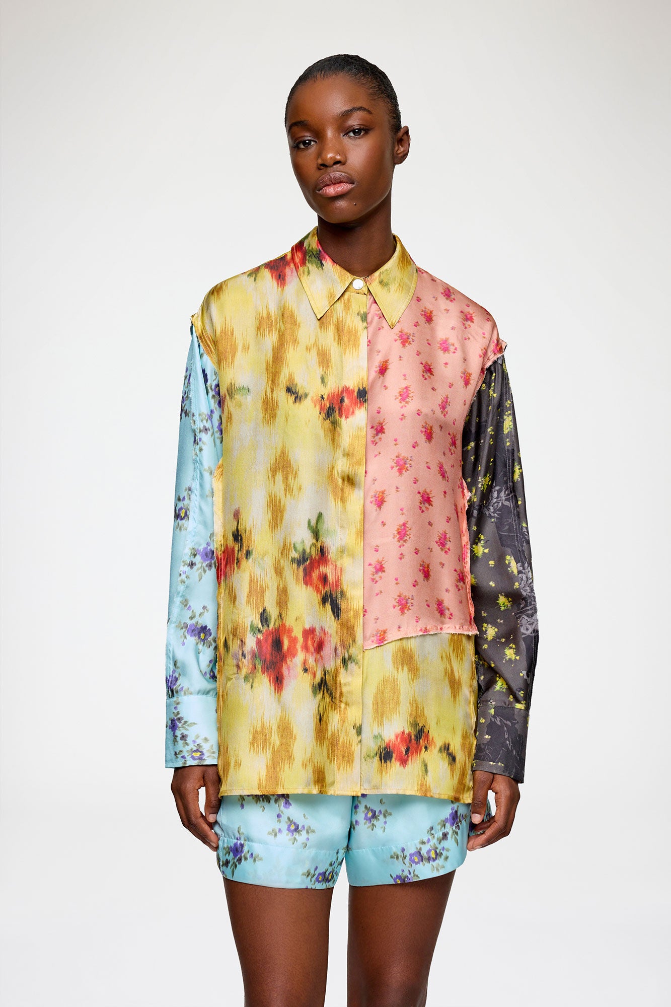 Multi Printed Silk Twill Long Sleeve Shirt
