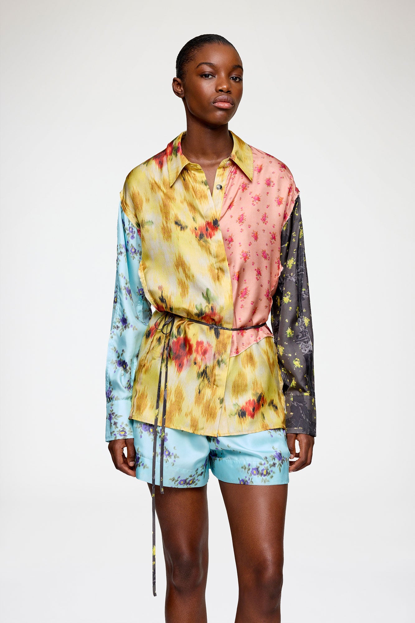 Multi Printed Silk Twill Long Sleeve Shirt