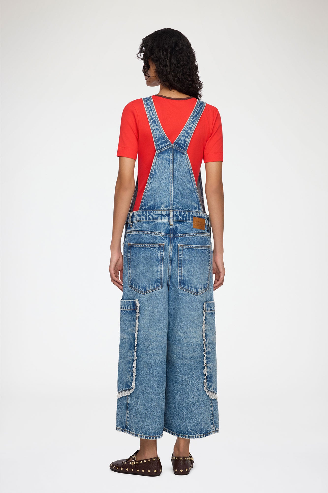 Ganni Overalls Cropped Lace in Rigid Denim