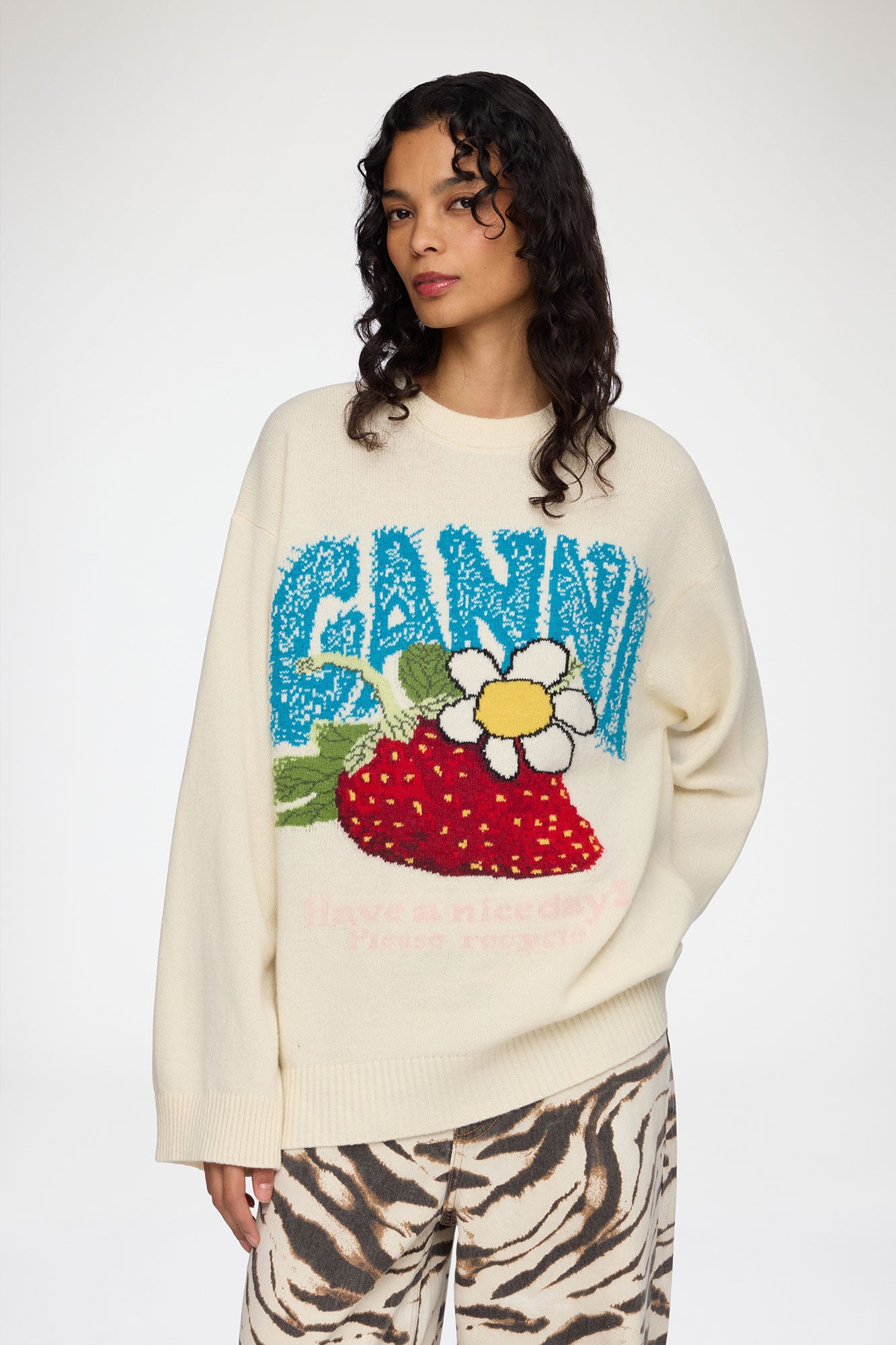 Ganni Oversized Jumper with Strawberry