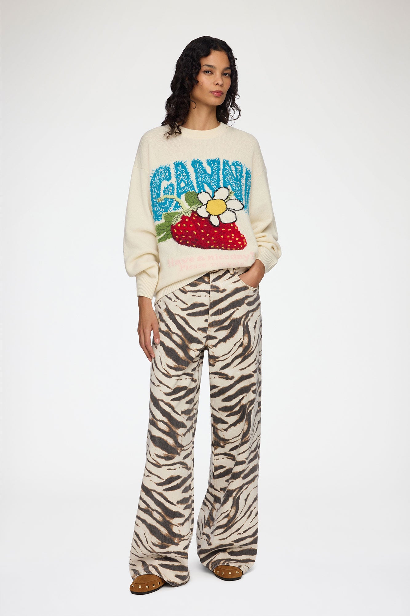 Ganni Oversized Jumper with Strawberry