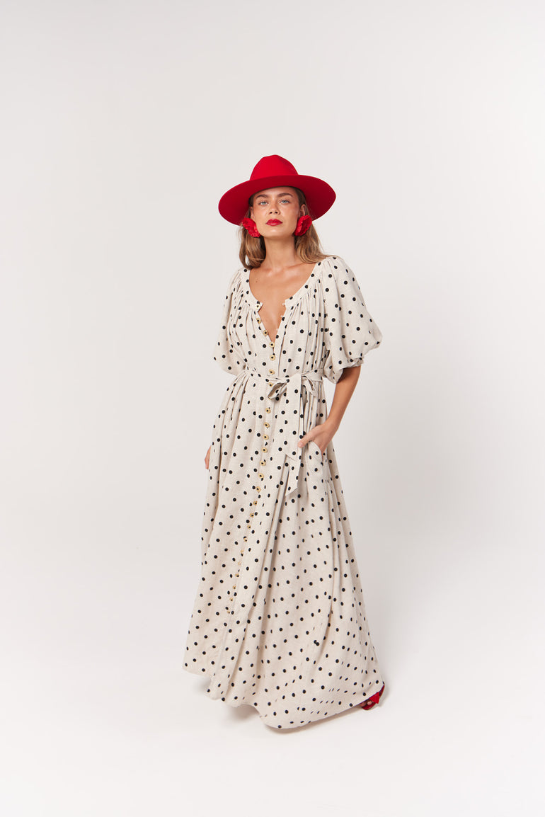 La Boheme Girls Camila Maxi Dress Oat Polka