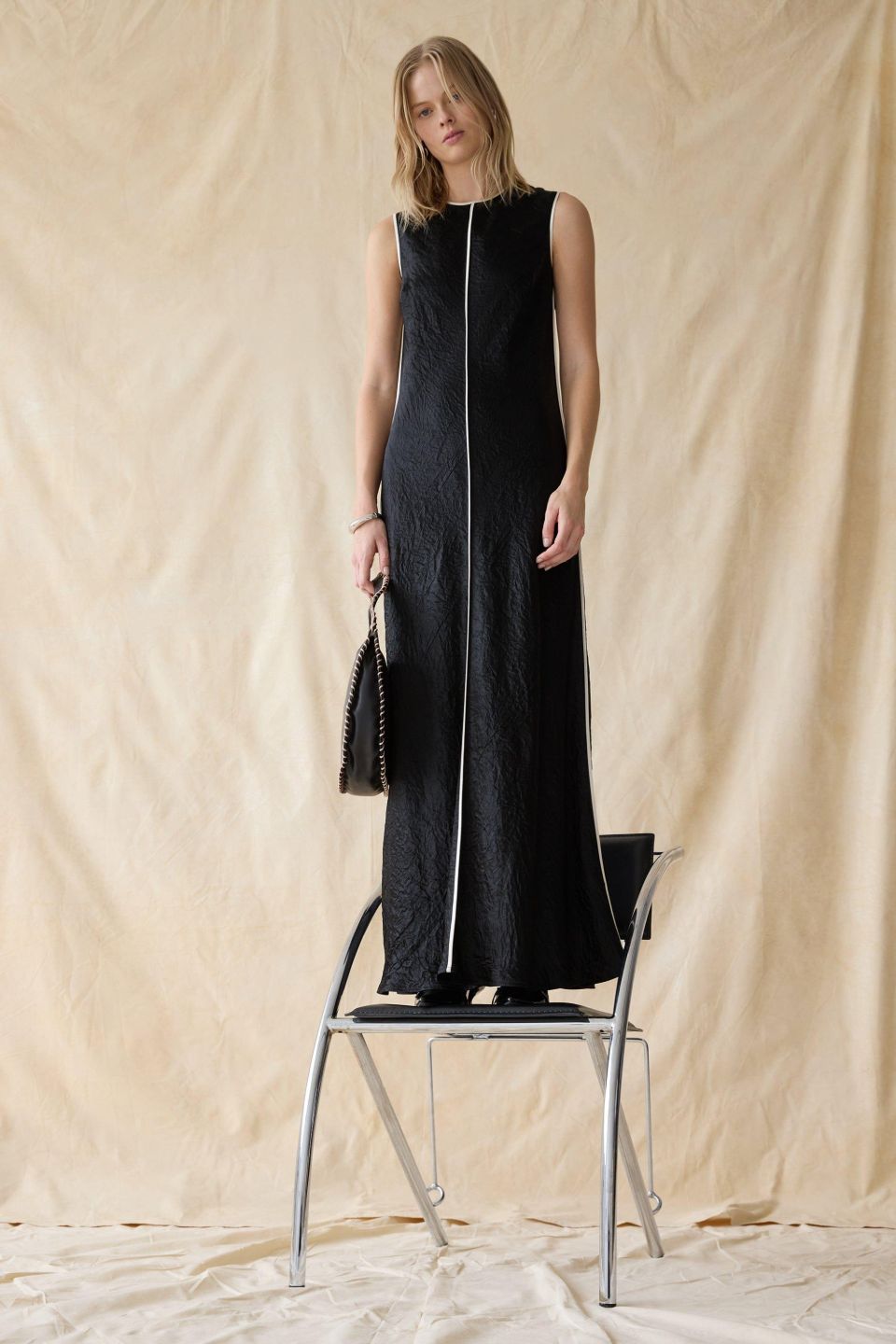 Crush Contrast Bind Maxi Tank Dress Black