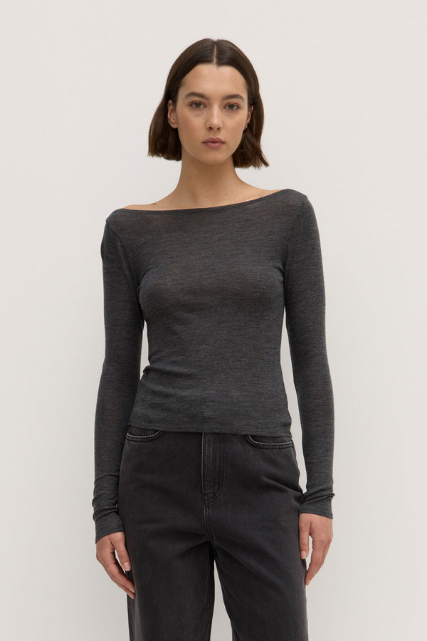 Shannon Wool Bateau Long Sleeve Charcoal Marle