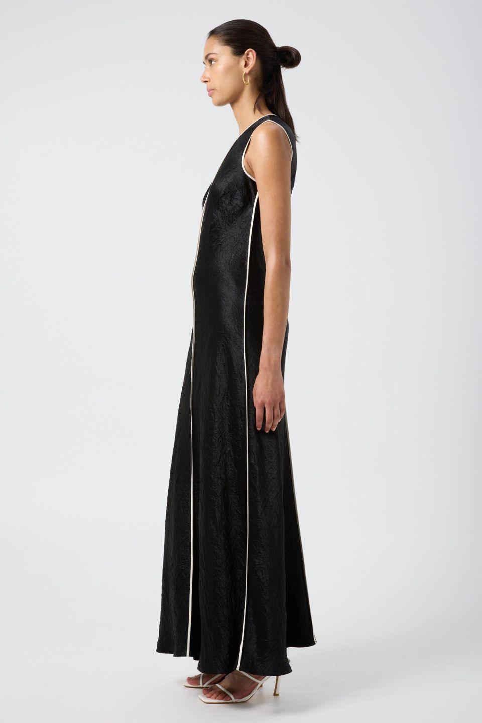 Crush Contrast Bind Maxi Tank Dress Black