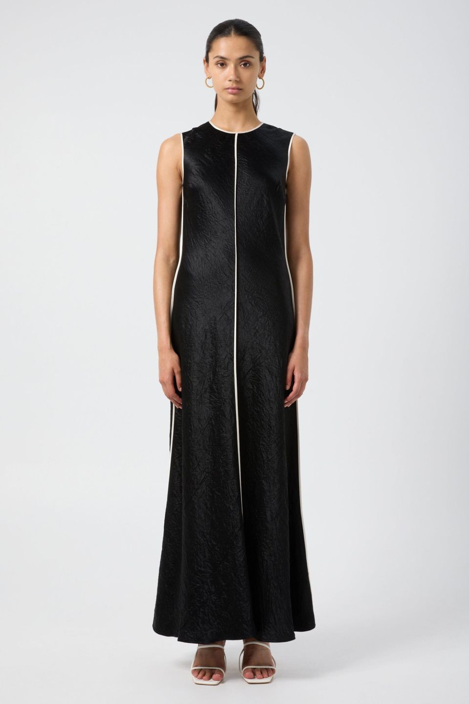 Crush Contrast Bind Maxi Tank Dress Black