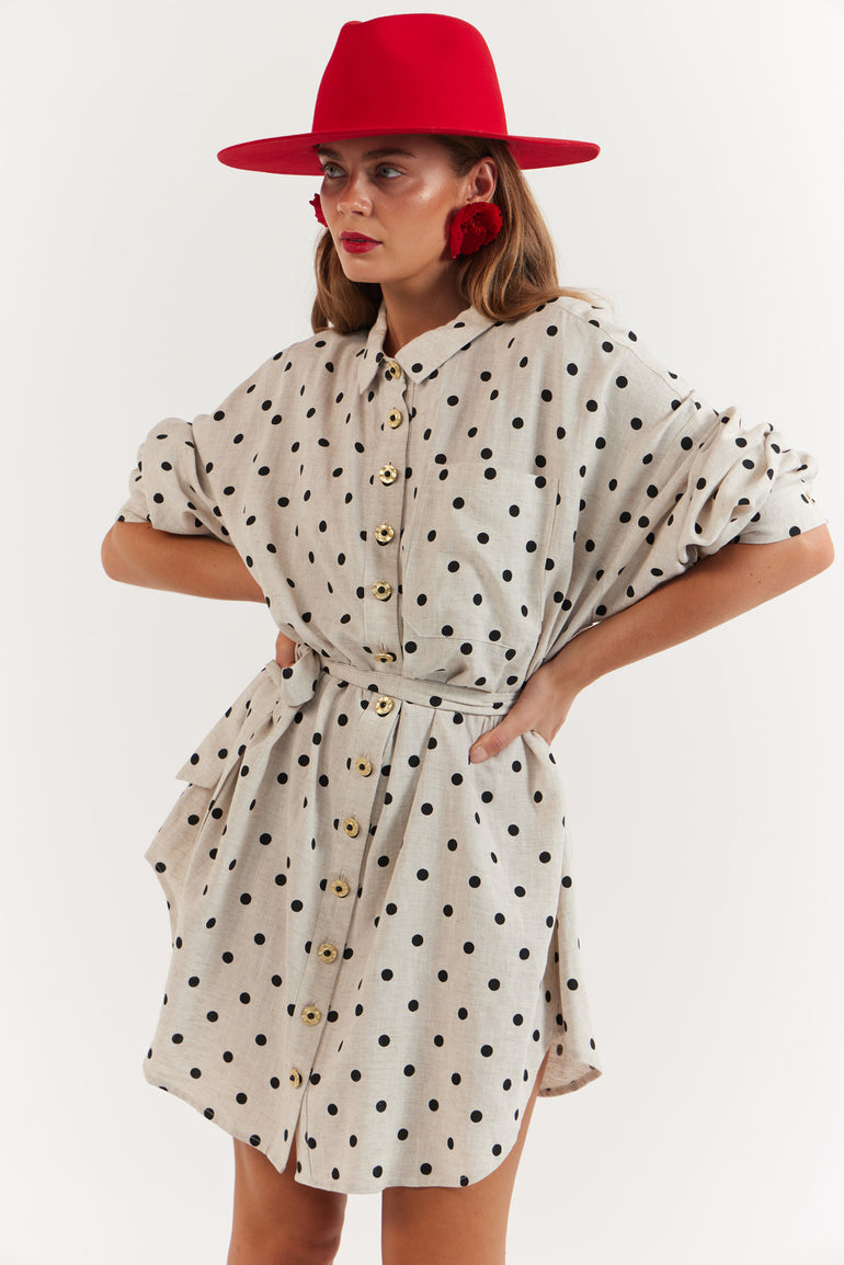 La Boheme Girls Clyde Shirt Oat Polka