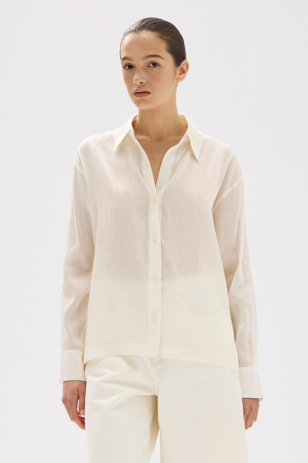 Harper Linen Silk Long Sleeve Shirt Cream