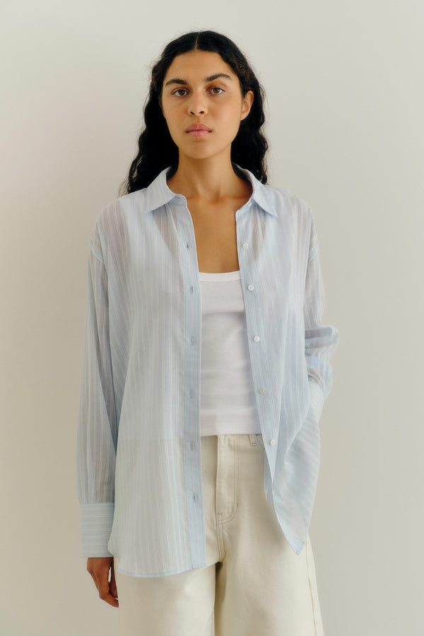 Cammy Stripe Long Sleeve Shirt Blue Haze White