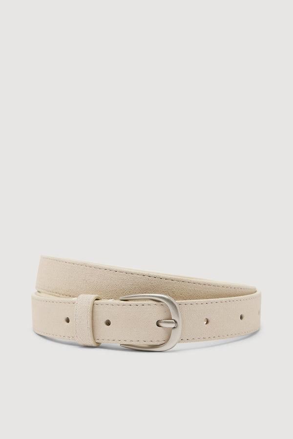 Slim Suede Belt Cream Silver