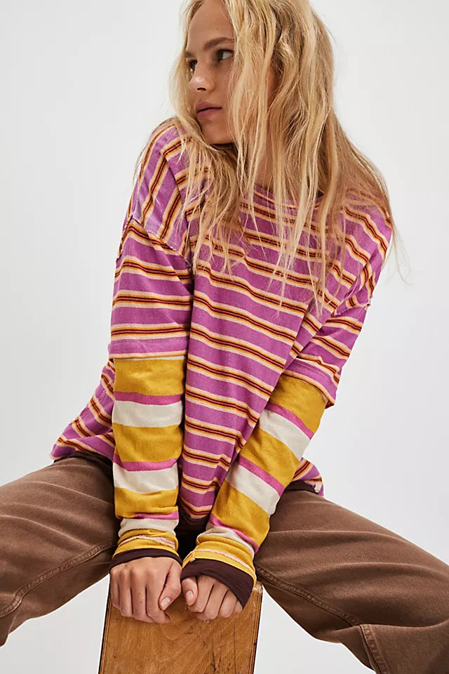 Nina Stripe Long Sleeve Tee Lilac