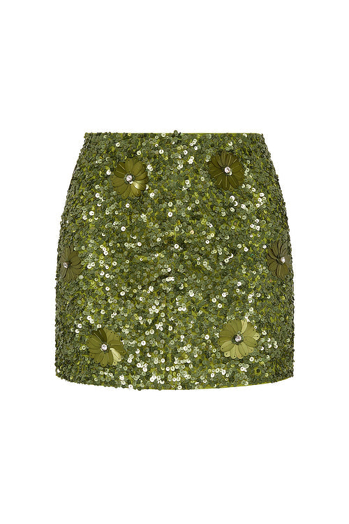 Alexis Sequin Mini Skirt Lime