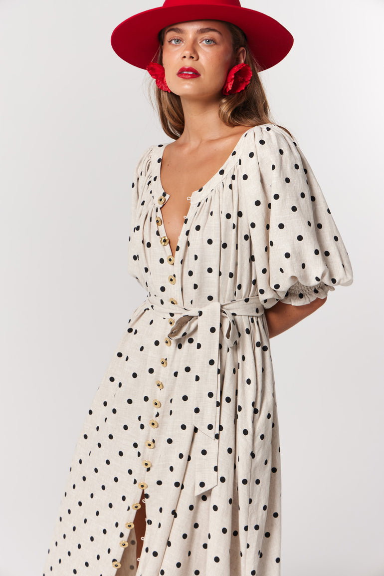 La Boheme Girls Camila Maxi Dress Oat Polka