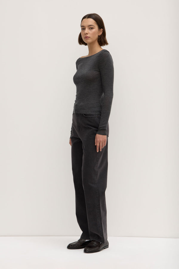 Shannon Wool Bateau Long Sleeve Charcoal Marle