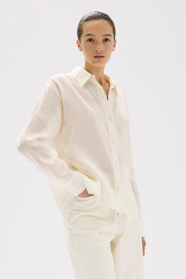 Harper Linen Silk Long Sleeve Shirt Cream