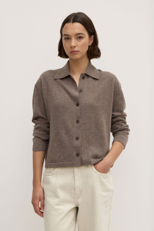 Wool Cashmere Knit Cardigan Sable