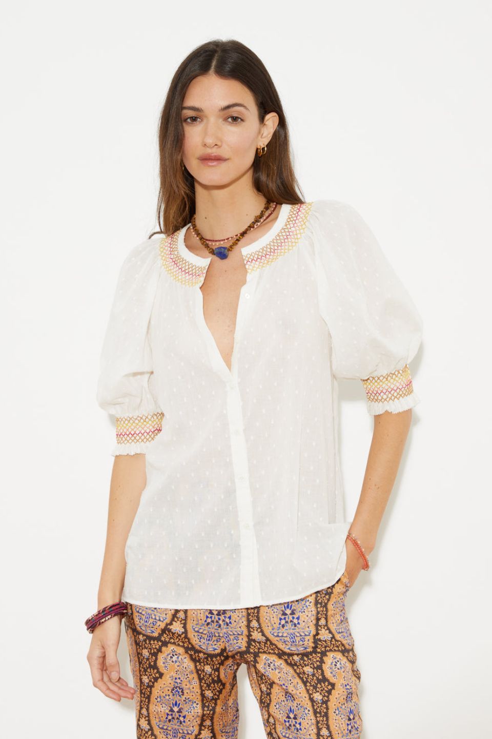 Lido Smocked Blouse White