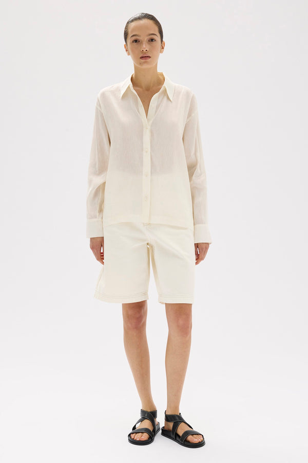 Harper Linen Silk Long Sleeve Shirt Cream