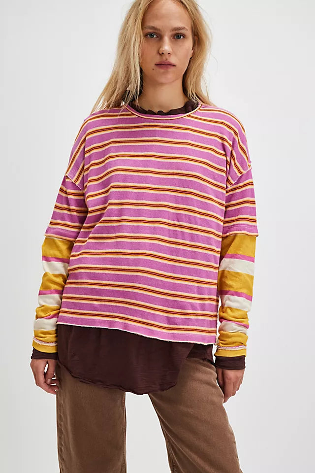 Nina Stripe Long Sleeve Tee Lilac