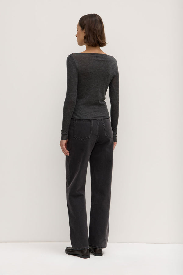 Shannon Wool Bateau Long Sleeve Charcoal Marle