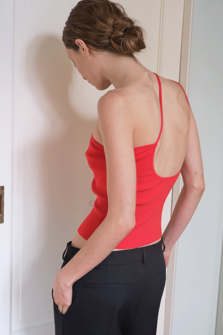 Strap Knit Top Red