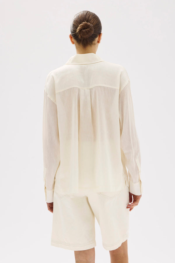 Harper Linen Silk Long Sleeve Shirt Cream