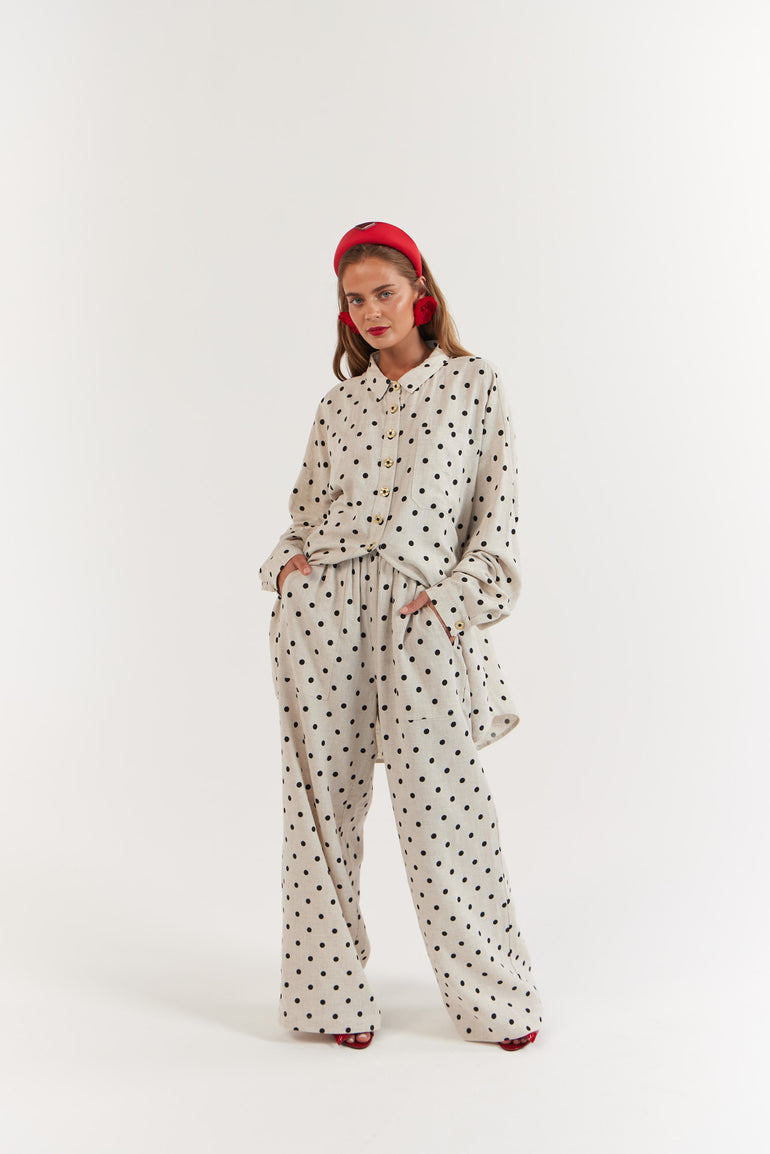 La Boheme Girls Clyde Shirt Oat Polka