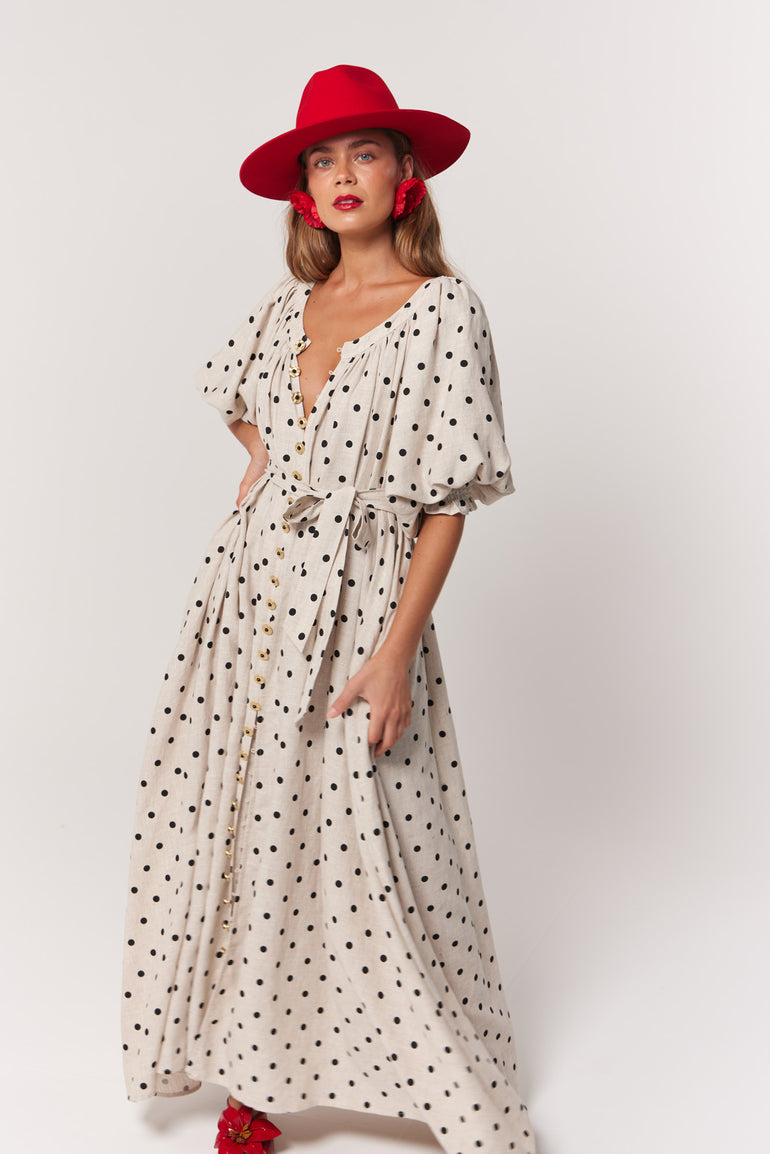 La Boheme Girls Camila Maxi Dress Oat Polka