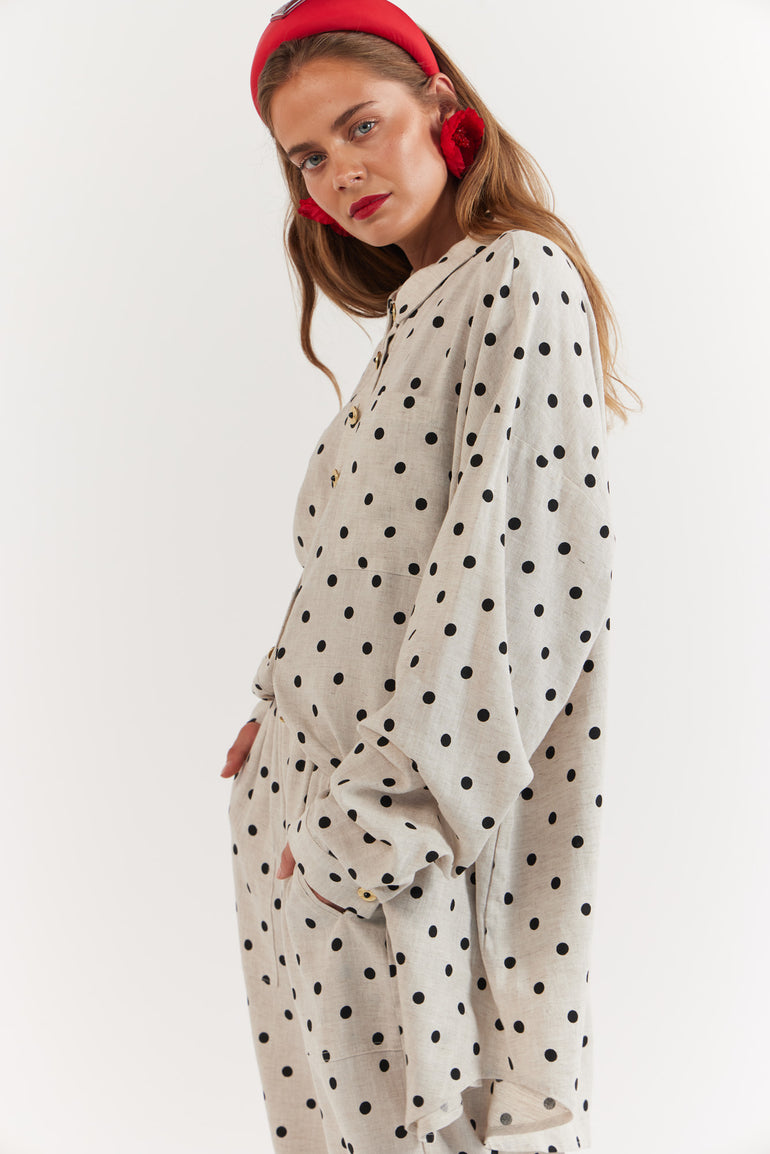 La Boheme Girls Clyde Shirt Oat Polka