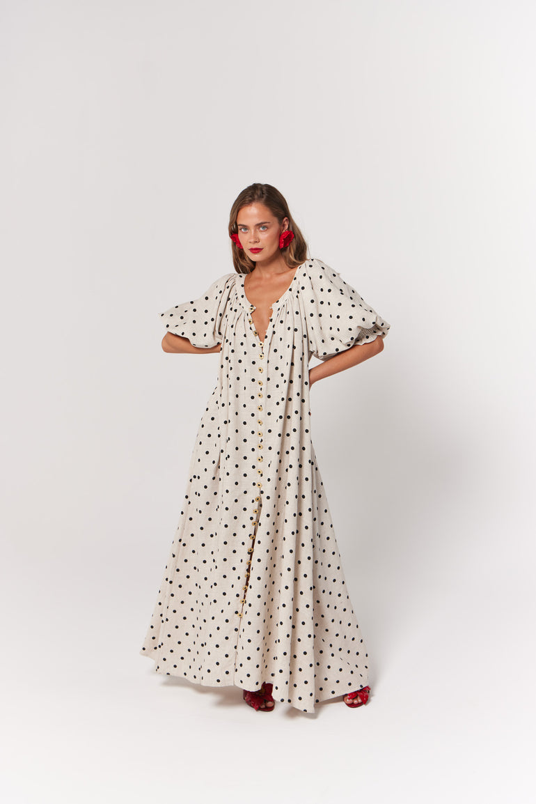 La Boheme Girls Camila Maxi Dress Oat Polka