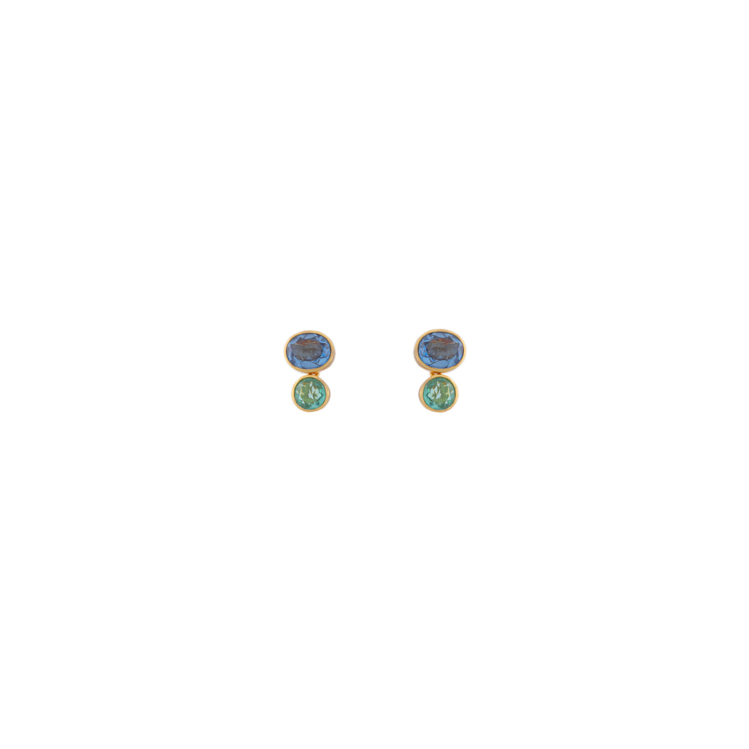 Rise Earrings Blue Sapphire and Green Quartz