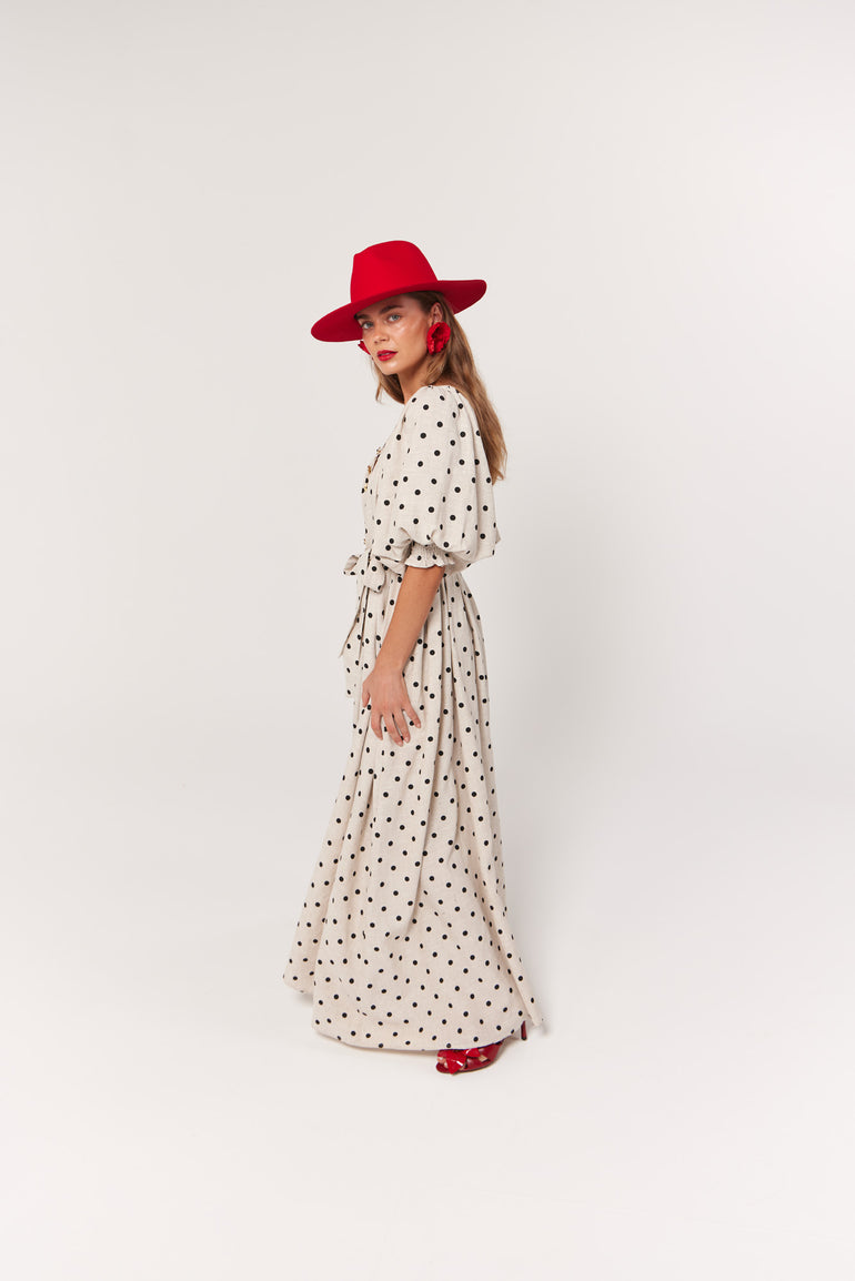 La Boheme Girls Camila Maxi Dress Oat Polka