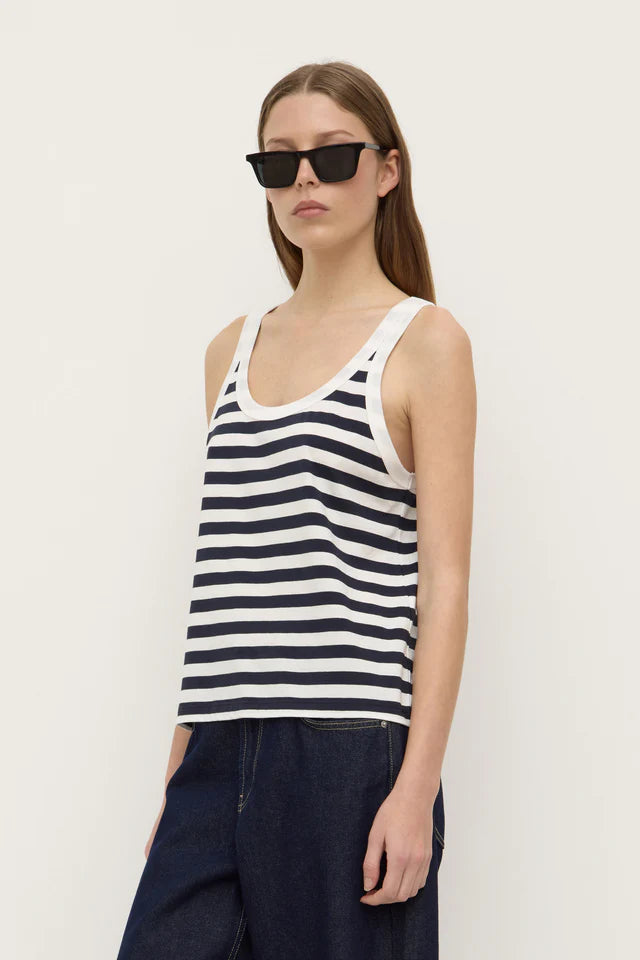 Adria Stripe Jersey Tank Antique White Navy