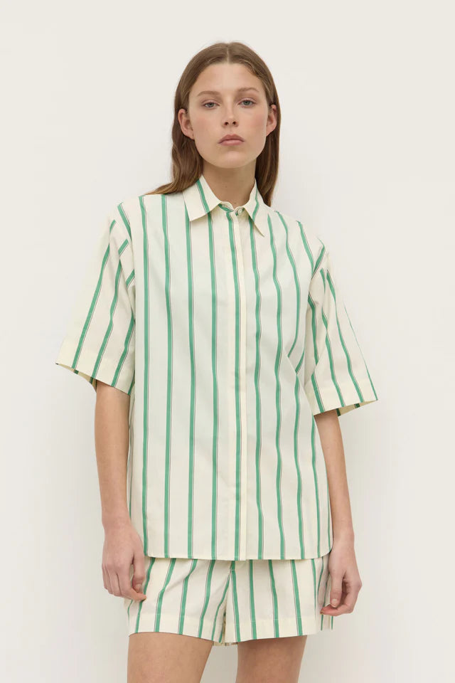 Agnes Stripe Short Sleeve Shirt Green