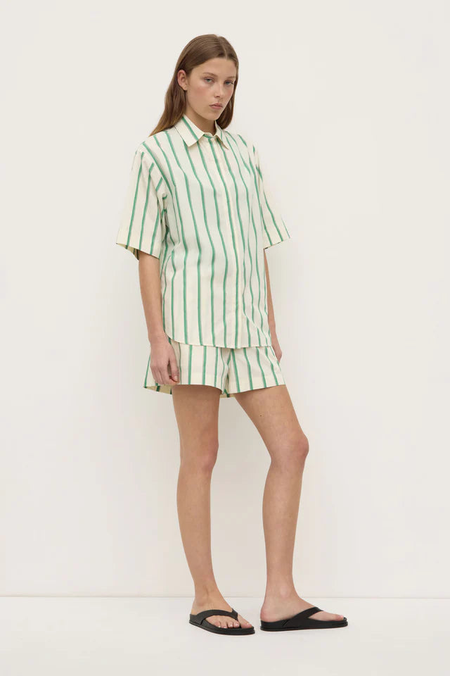 Agnes Stripe Short Sleeve Shirt Green