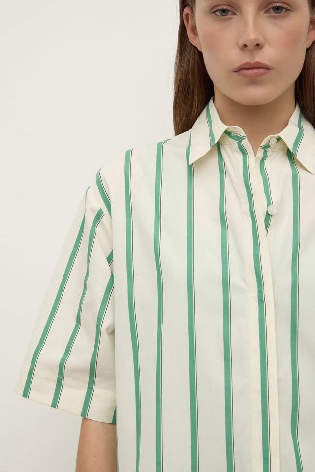 Agnes Stripe Short Sleeve Shirt Green