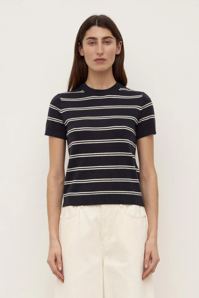Allison Stripe Cotton Cashmere Tee True Navy Cream