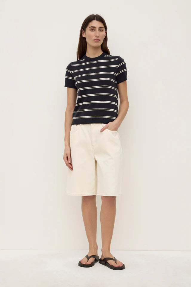 Allison Stripe Cotton Cashmere Tee True Navy Cream